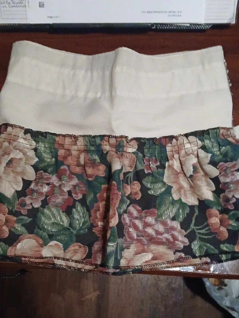 Source Unknown Cream Panel Curtains with Floral Ruffle